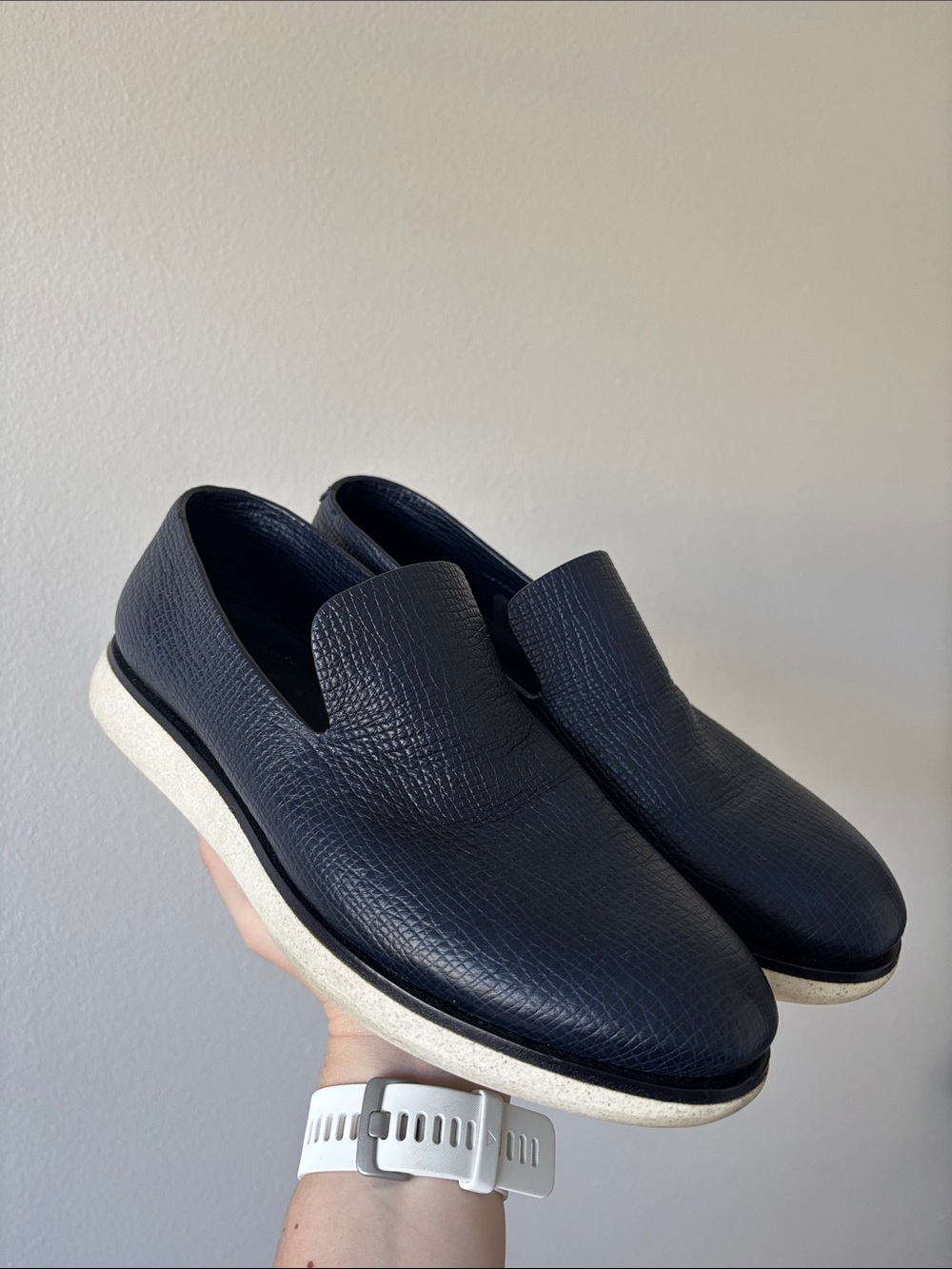 Giorgio Armani pebbled leather slip-on sneakers white rubber UK 8 men’s US 9